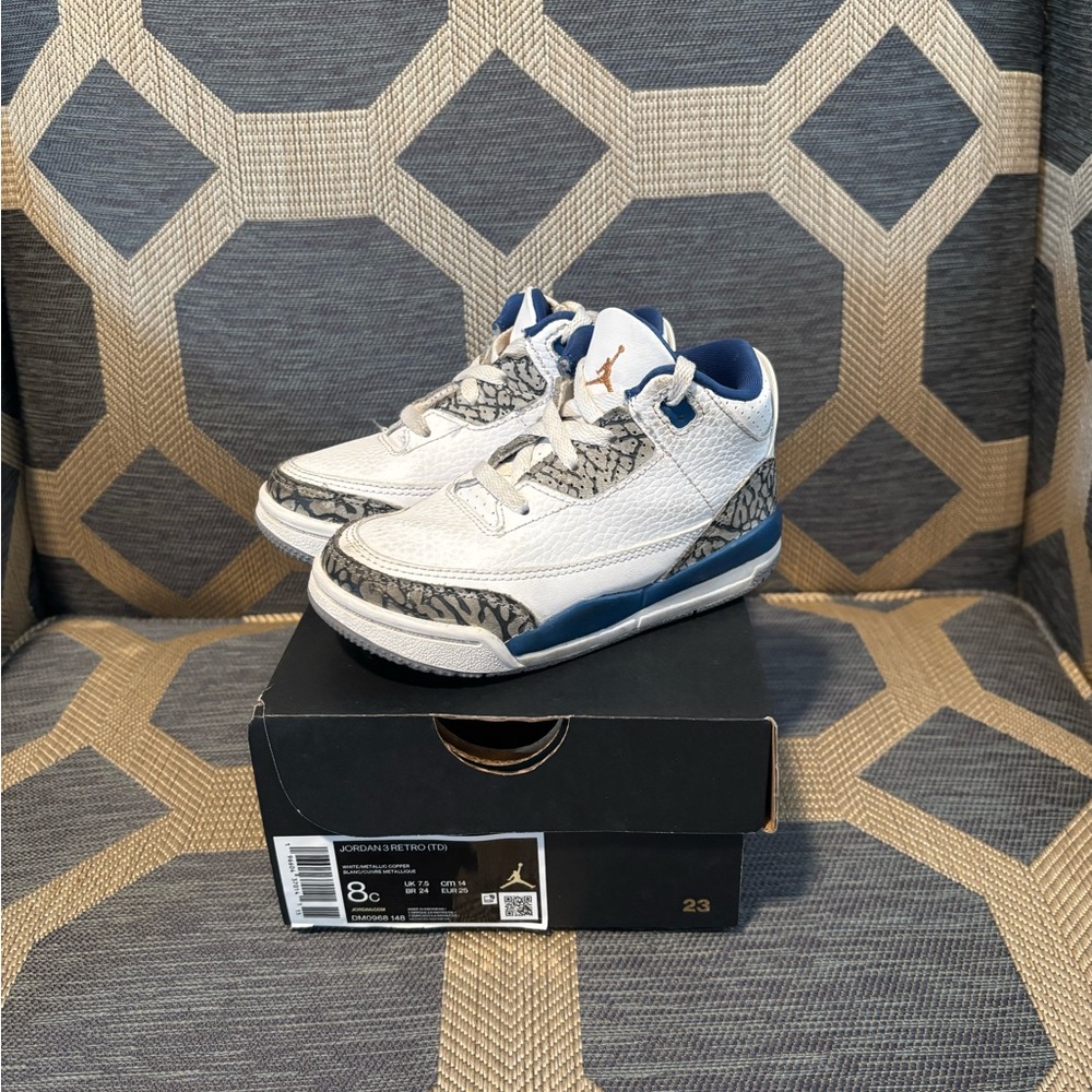 Jordan White and Blue Sneakers with Padded Tongue and Textured Upper